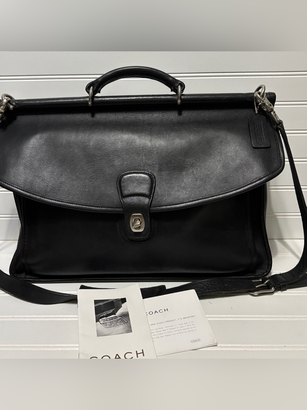 COACH Beekman Vintage Black Leather Briefcase Laptop Bag Mens Womens 5266